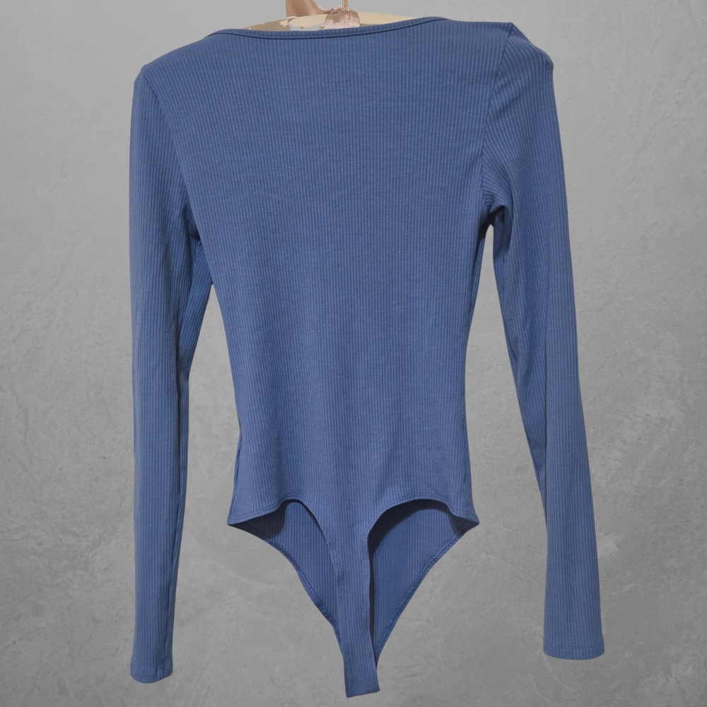 American Eagle Womens XS Blue Bodysuit Henley Long Sleeve Ribbed Scoop Neck - Picture 5 of 7